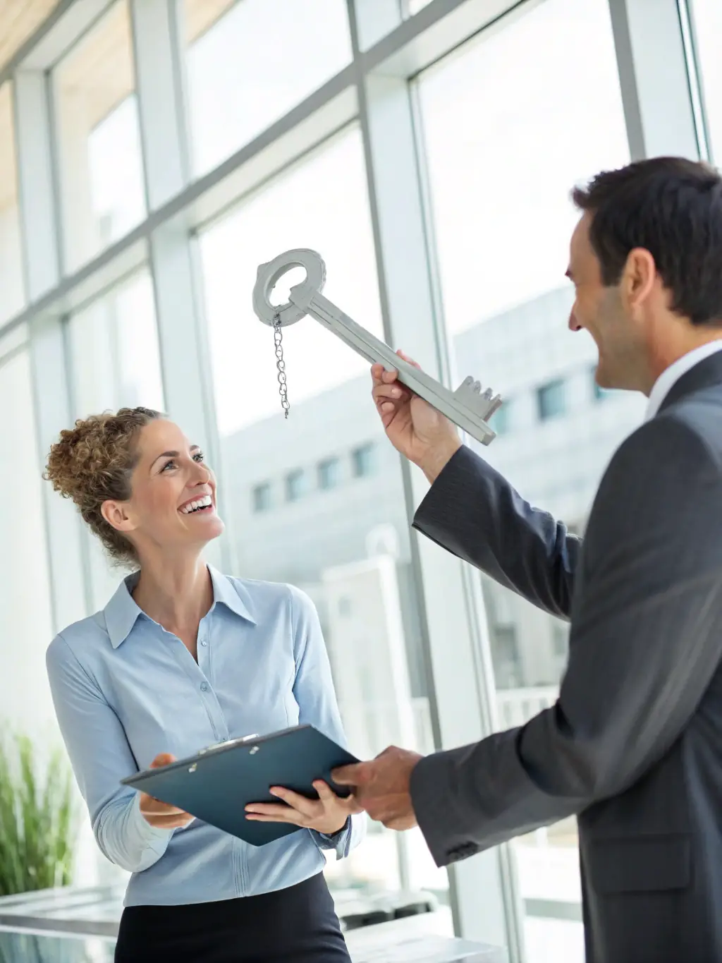 An image of a real estate transaction closing, with keys being exchanged, representing the quick and efficient nature of bridge loans.