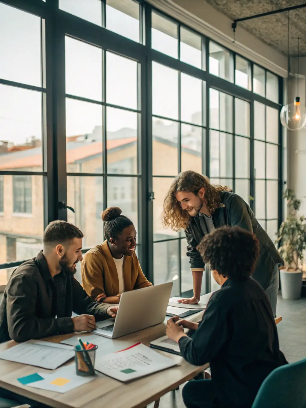 A dynamic image of a bustling office environment, symbolizing business growth and the effective use of capital, ideal for showcasing business loans.
